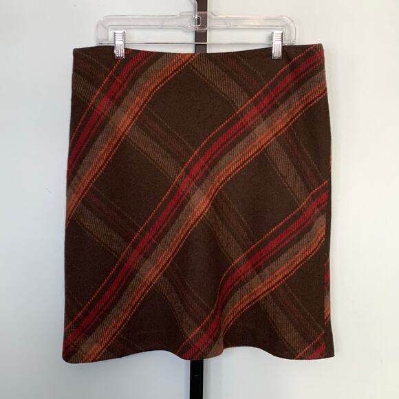 Talbots Brown Plaid Wool Blend Skirt Size 14P - Picture 1 of 5